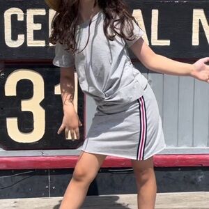 Pinc Gray Kids Matching Set with Striped Detail